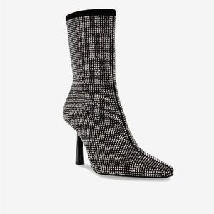 Steve Madden Vakay black silver rhinestone stiletto heel bootie boot sz 8.5 new